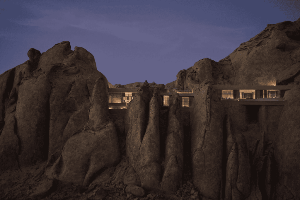 Desert Rock Resort family staycation in Saudi Arabia surrounded by mountain landscapes