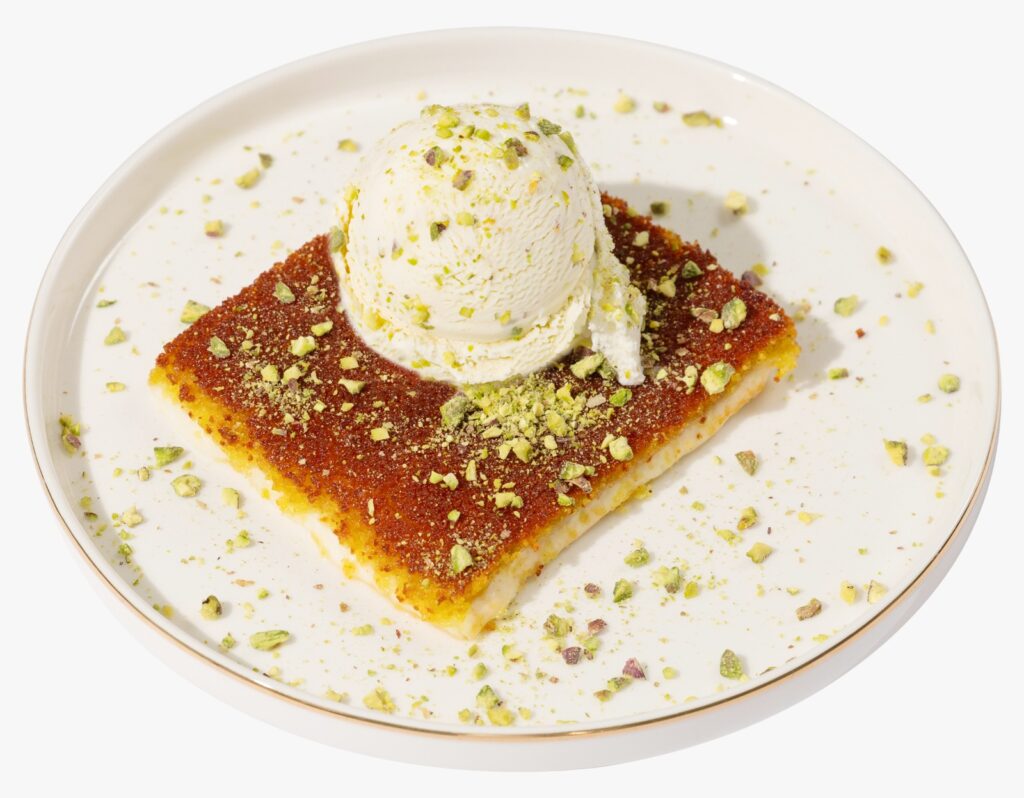 Kunafa dessert with chocolate and pistachio toppings in Riyadh