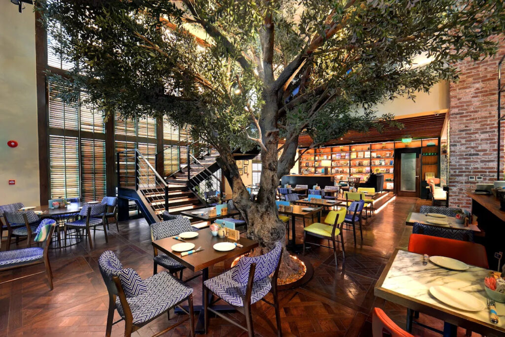 Nature-inspired interior at Urth Caffé Riyadh
